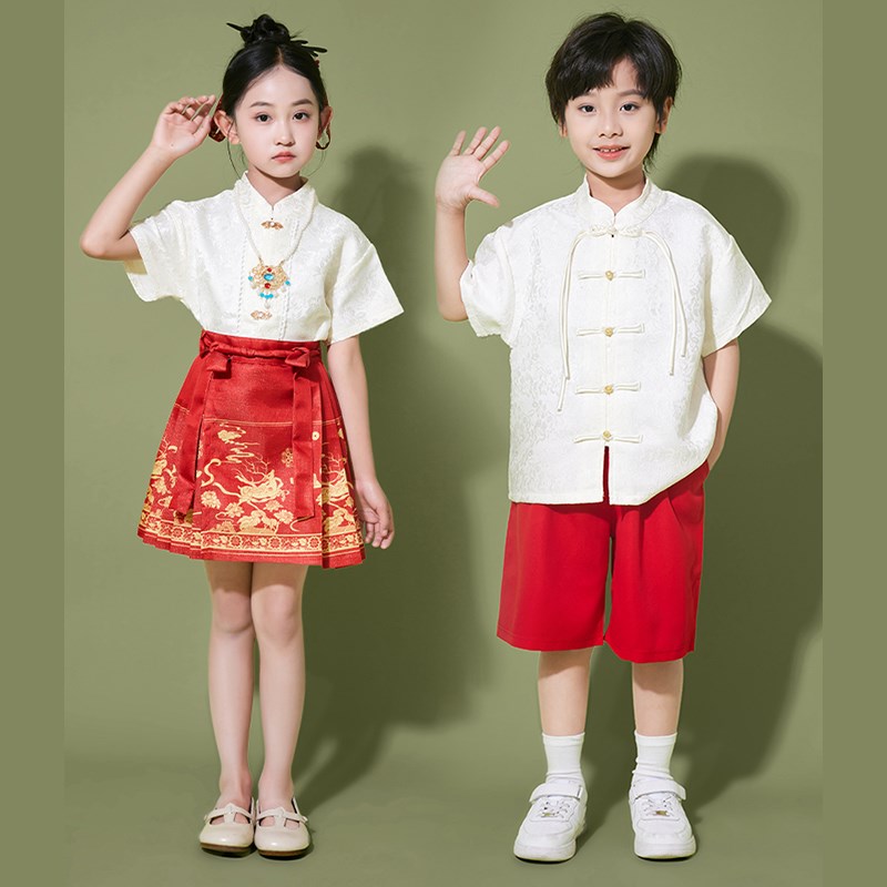 女童马面裙套装2024新款夏季新中式汉服明制古装儿童古风唐装夏装