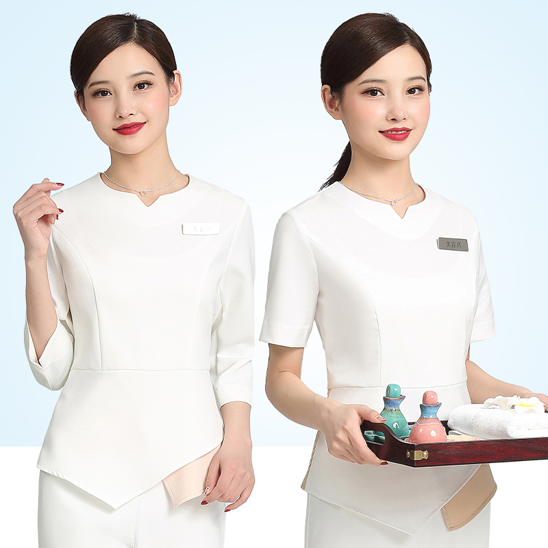 美容院工作服女高端美容师裤子套装养生馆足浴技师按摩师气质中袖