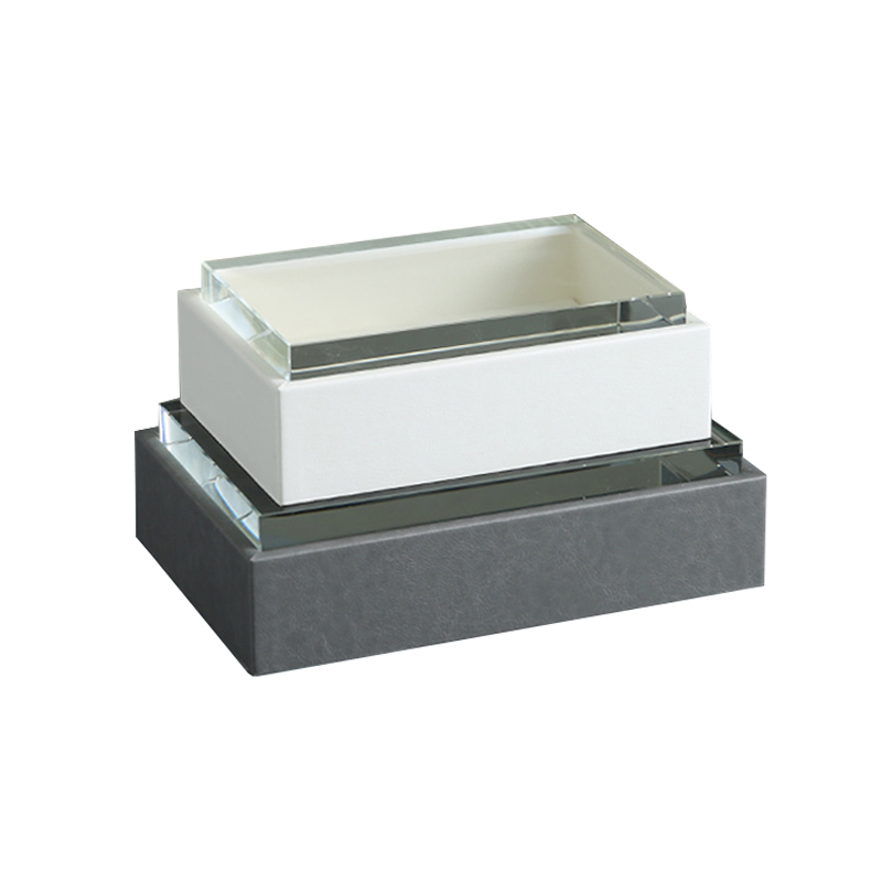 北欧简约家居玄关卧室妆台软装饰品灰白水晶透明盖首饰收纳盒摆件