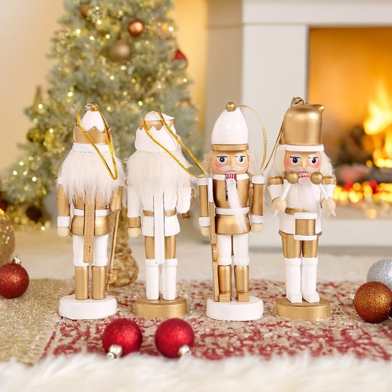 圣诞装饰品12Cm套四装彩色木质圣诞胡桃夹子挂件木头人