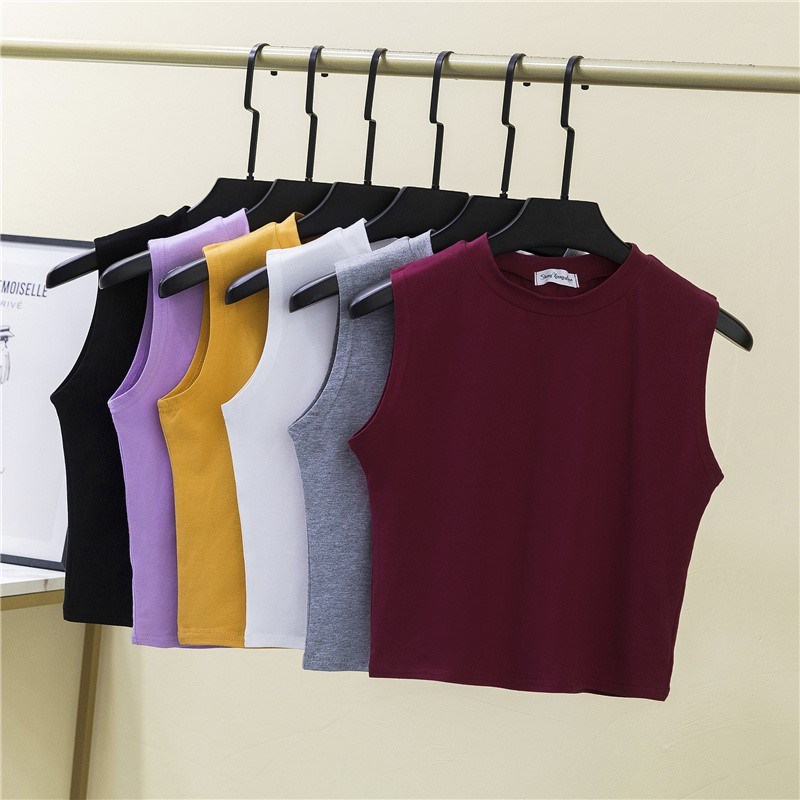 半高领短款小背心女夏装新款纯棉外穿吊带高腰露脐无袖上衣打底衫