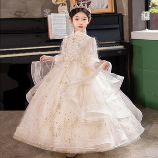 女童礼服冬季儿童生日公主裙花童婚礼小女孩主持人高定演出服加绒