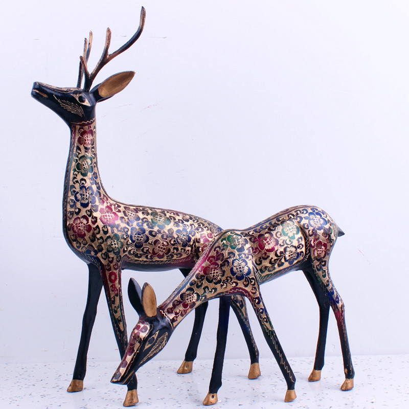巴基斯坦铜器大型手工艺品24寸梅花情侣对鹿玄关欧式客厅摆件包邮
