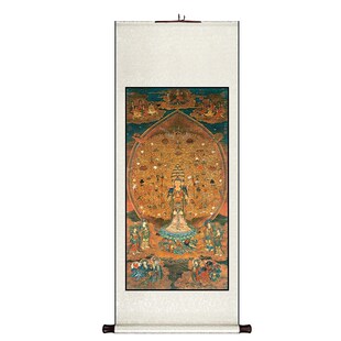 饰画书房壁画 玄关书房装 千手千眼观世音菩萨新中式 卷轴挂画竖版