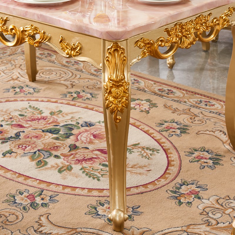 欧式方桌美式别墅餐厅大理石餐桌椅组合香槟金全实木长方形饭桌