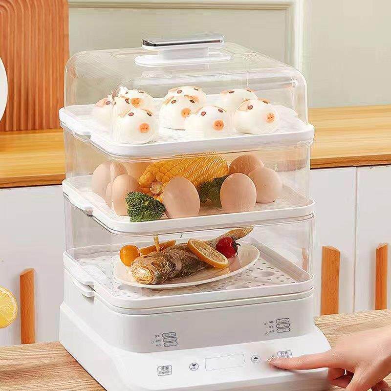 家用三层电蒸锅透明蒸汽锅多功能蒸锅全自动预约定时一体锅