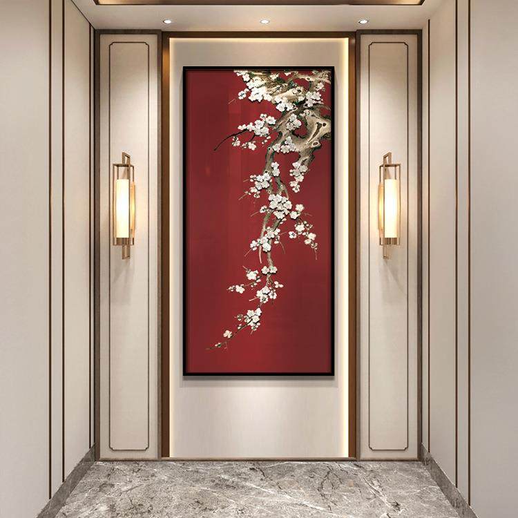 新中式玄关装饰画现代客厅走廊过道喜上眉梢壁画墙画水墨梅花挂画