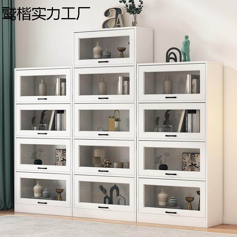 实木书柜书架落地置物架带玻璃门防尘儿童玩具摆件收纳柜组合飘窗