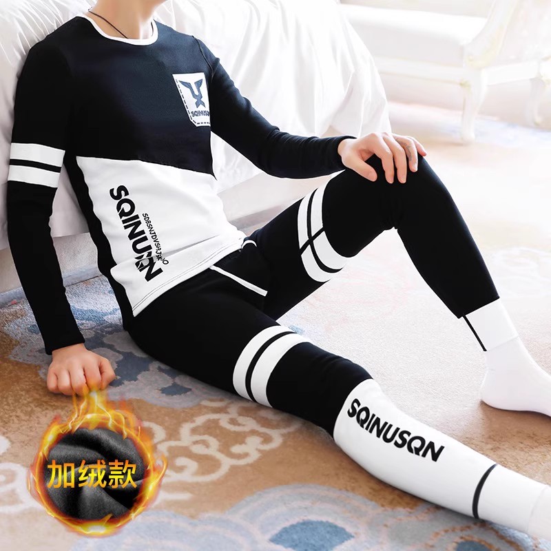 男保暖内衣加绒加厚纯棉防寒套装