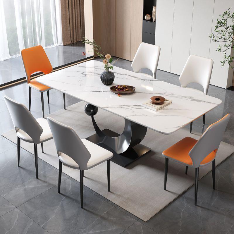 意式轻奢亮岩板餐桌月亮球长型方形餐桌饭椅组光合家用现代EFE简