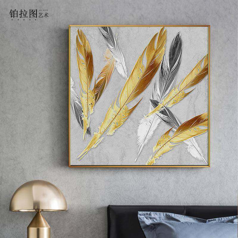 轻奢毛装饰画玄抽关走廊过道象大幅正BLT-方形方形色金客厅沙发背