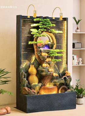 假山喷泉招财鱼池流水摆客件落厅阳循台环水地办公室装饰开业WHV