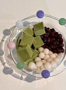 花与露珠同款100365高颜值玻璃碗彩色球珠碗麦宝片品耐高温水碗果