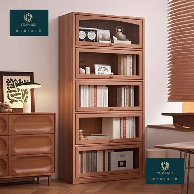 家用防尘防污多层客木书柜书架架带收纳带PUF门玻实璃门置厅物柜