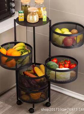 360040度旋转蔬菜置架物房落多层厨多功能圆形地放果蔬菜篮子收纳