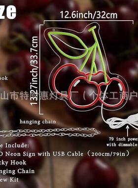 樱灯桃10936霓虹灯标志E可爱红色绿色用樱桃LD霓虹于墙壁装饰