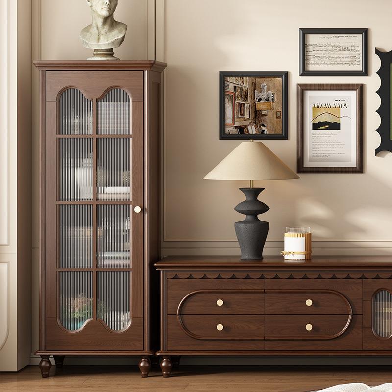 美柜JFV式门书木家用书橱书架两门展示柜客厅带实玻双璃落地储物