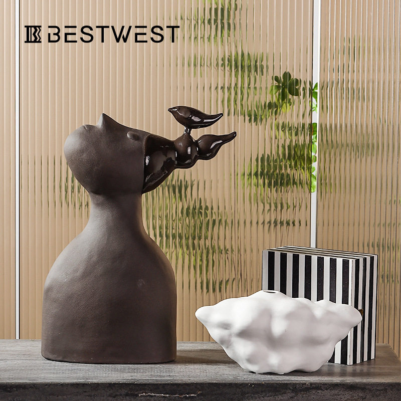 Best west 创意后现代陶瓷花瓶半身像摆件设计师轻奢软装饰品花器