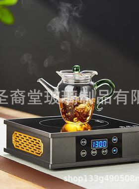 荷叶一人用小壶茶红泡茶器绿耐高温玻璃壶茶耐热80243玻璃壶高茶