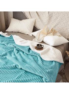 加厚暖英伦风亚马逊境网红跨毛毯保双层纯色VLA抽时条尚潮流毯子