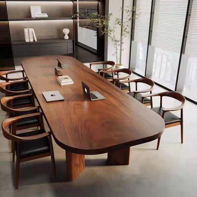 实木松木胡长桃型木椭圆40282形大桌板会议桌洽谈办公桌现代休闲