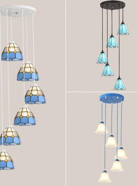 厅蒂凡尼中海餐LED灯具三头创性意个蓝色饭厅旋转楼梯间长地SD015