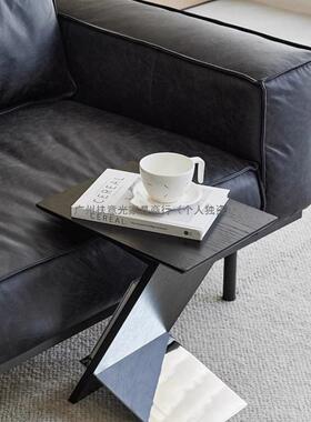 现代简约实木小茶沙发家用小客厅边几黑色几方形头个性意式床SMR