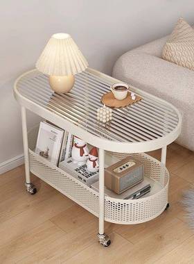 简约沙发小户椭圆边几客桌厅奶油风茶几小卧室玻JCT璃移动子小推