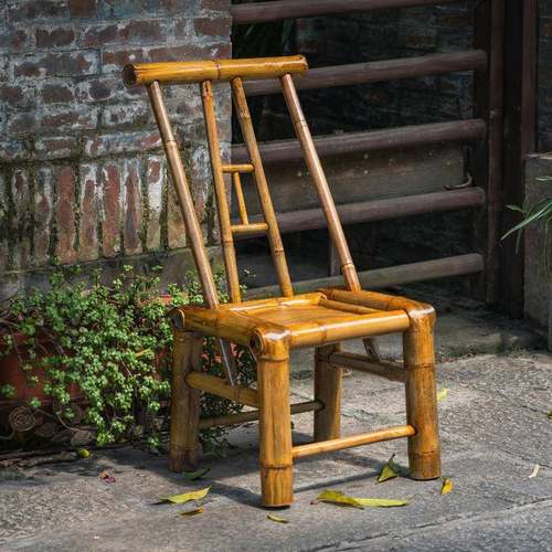 竹HAB椅子老式纯工靠竹编户外家用复古桌椅椅休闲竹家具手餐桌椅