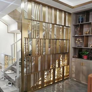 新中式不锈钢景墙屏风隔断现代简约入户金属花格镂空玄关装饰