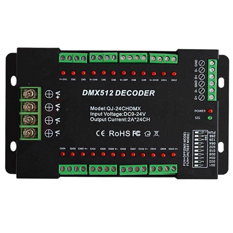 24CH通道dmx512解码控制器led彩色RGB灯带控制器带拔码