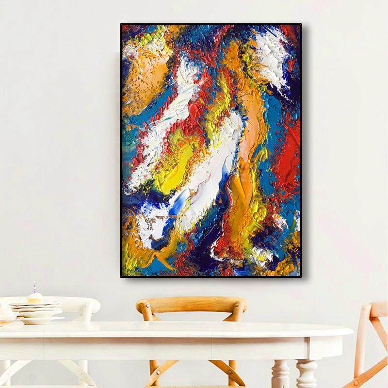 手绘油画大幅玄关沙发背景装饰画色彩缤纷立体厚肌理过道餐厅壁画