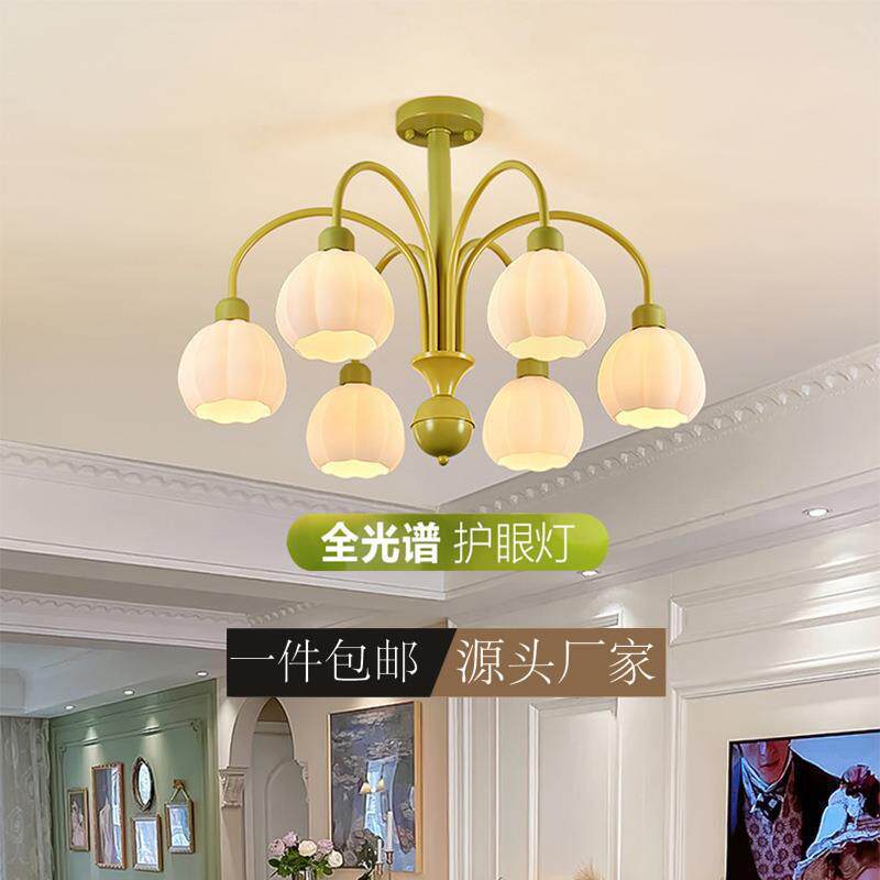 奶油风中古南瓜吊灯全光谱温馨法式田园公主房客厅主卧吸顶灯具