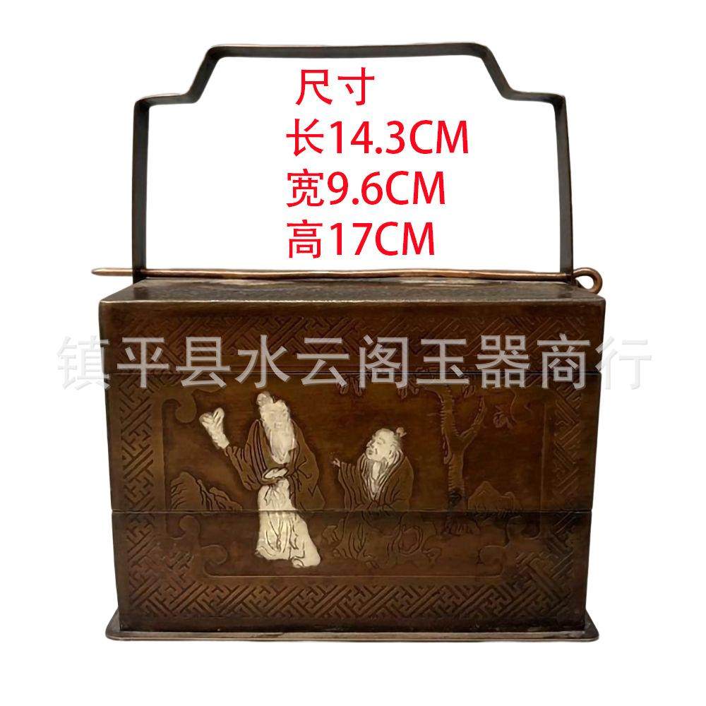 新中式铜提盒摆件样板间书房卧室工艺品摆件家居玄关软装饰品