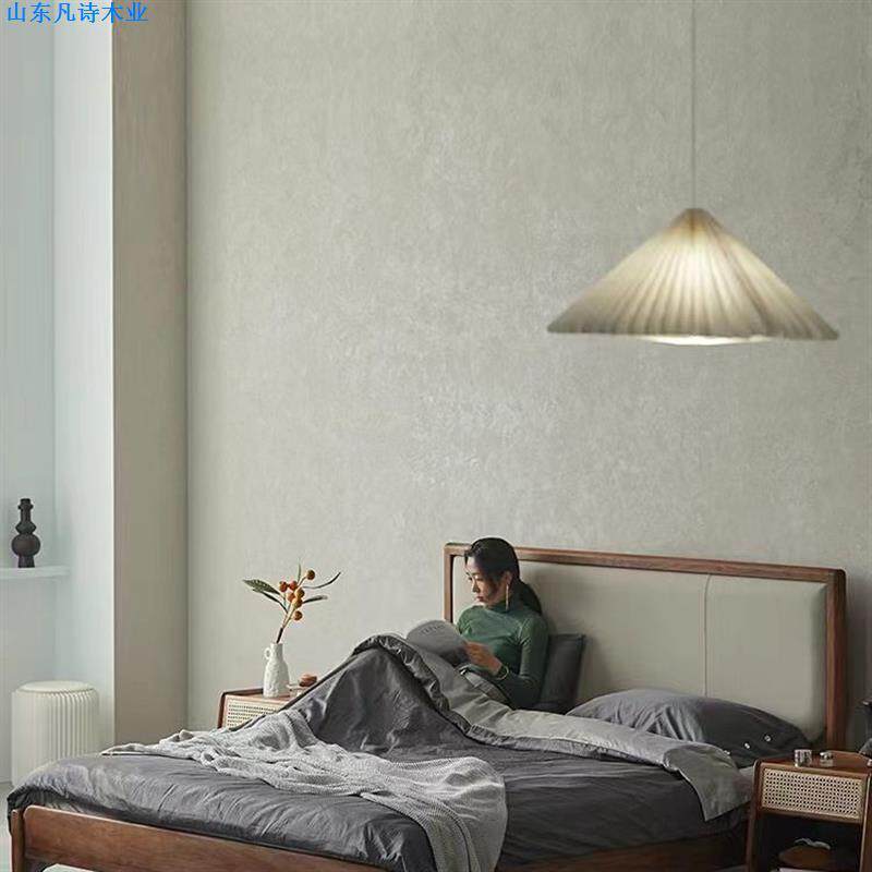 北欧黑胡桃木双人实木靠背床简约1.8米主卧黑胡桃双人大床