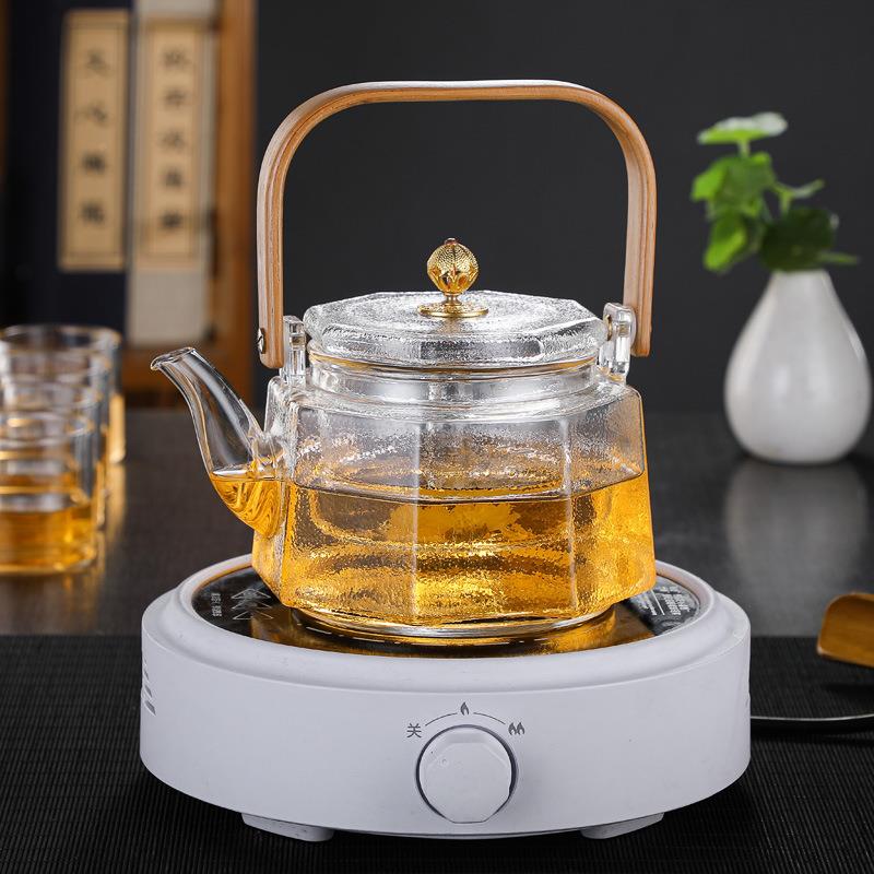 热玻璃锤15652提梁壶蒸煮璃水纹壶可电陶耐炉使用玻创意八角玲珑