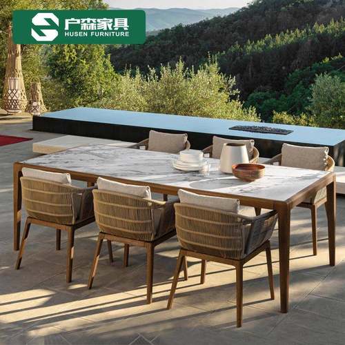 户休外餐桌椅组岩家具柚木藤编别墅藤板椅室外合闲样板联系客服房