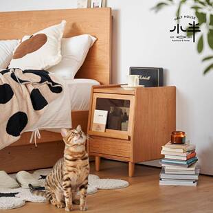 实木床柜日式家简收纳柜子樱桃木边56430头角柜卧室小型床边柜约