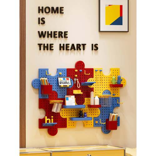 ?免装打孔洞洞板置物架型学生舍卧室造Fh(x}$%p墙上壁挂宿笔筒收