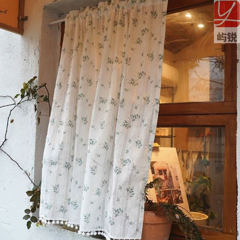 免打孔田园清新丁香半帘隔断帘布艺窗帘飘卧室书房魔术贴短帘屿锐