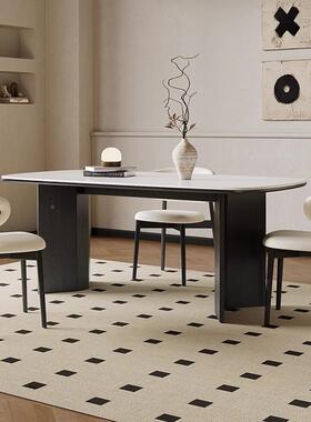 家用法式古复实岩板餐THZ桌现木代简小户型奶油风家用长方形小约