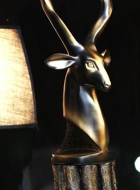 创意品鹿头摆件大号工艺品家居厅动物创意创意鹿头饰摆客设工树脂