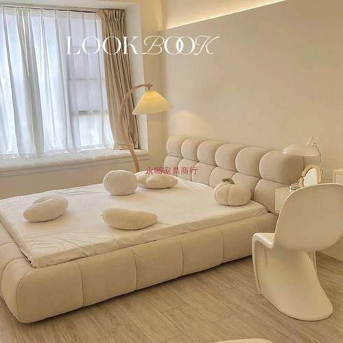 简约奶油LKT泡芙床18米主卧.双人床15米小户家用储物网红云朵型婚