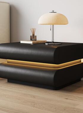 意式简床边柜头智能极黑色皮质收柜现代RKA储物新品月纳半床柜