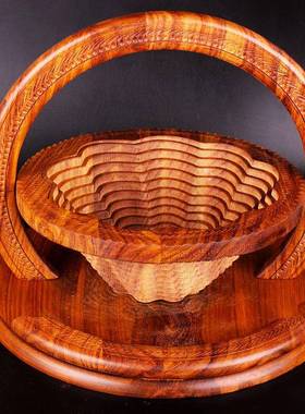 巴基斯坦手KWH工木雕果盘一叠二四坑折实木水干三果折叠提篮坚果