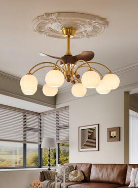 厅胡桃木色法式客风扇吊灯中古静音58632电机卧室书房护眼美式餐