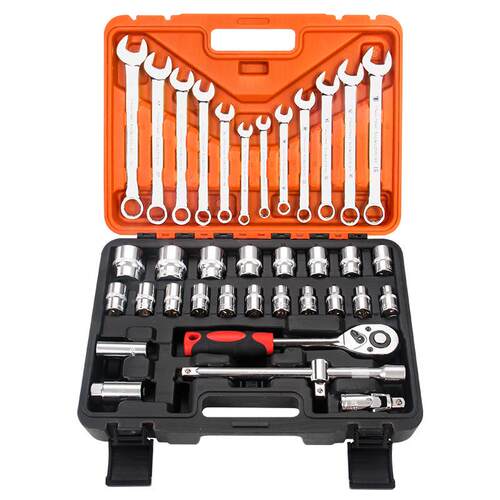 厂直销44件套筒组套修无品牌/机棘轮工套筒子扳手组合带工蓝具盒