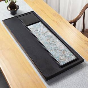 遇良石（天然乌金石茶盘镶嵌奢石家用奢排石盘方新款大号长形轻石