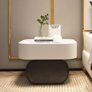 免安装床头柜现代简约轻奢感圆形岩板极简床边小柜子创意网红