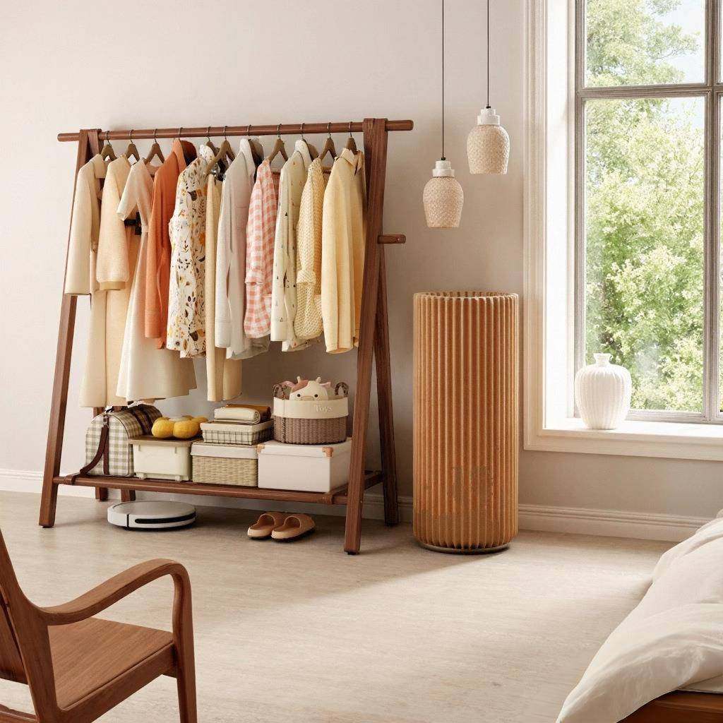 挂衣架卧室落地式家用简易结实晾晒衣帽架轻奢高级家庭用衣服架子